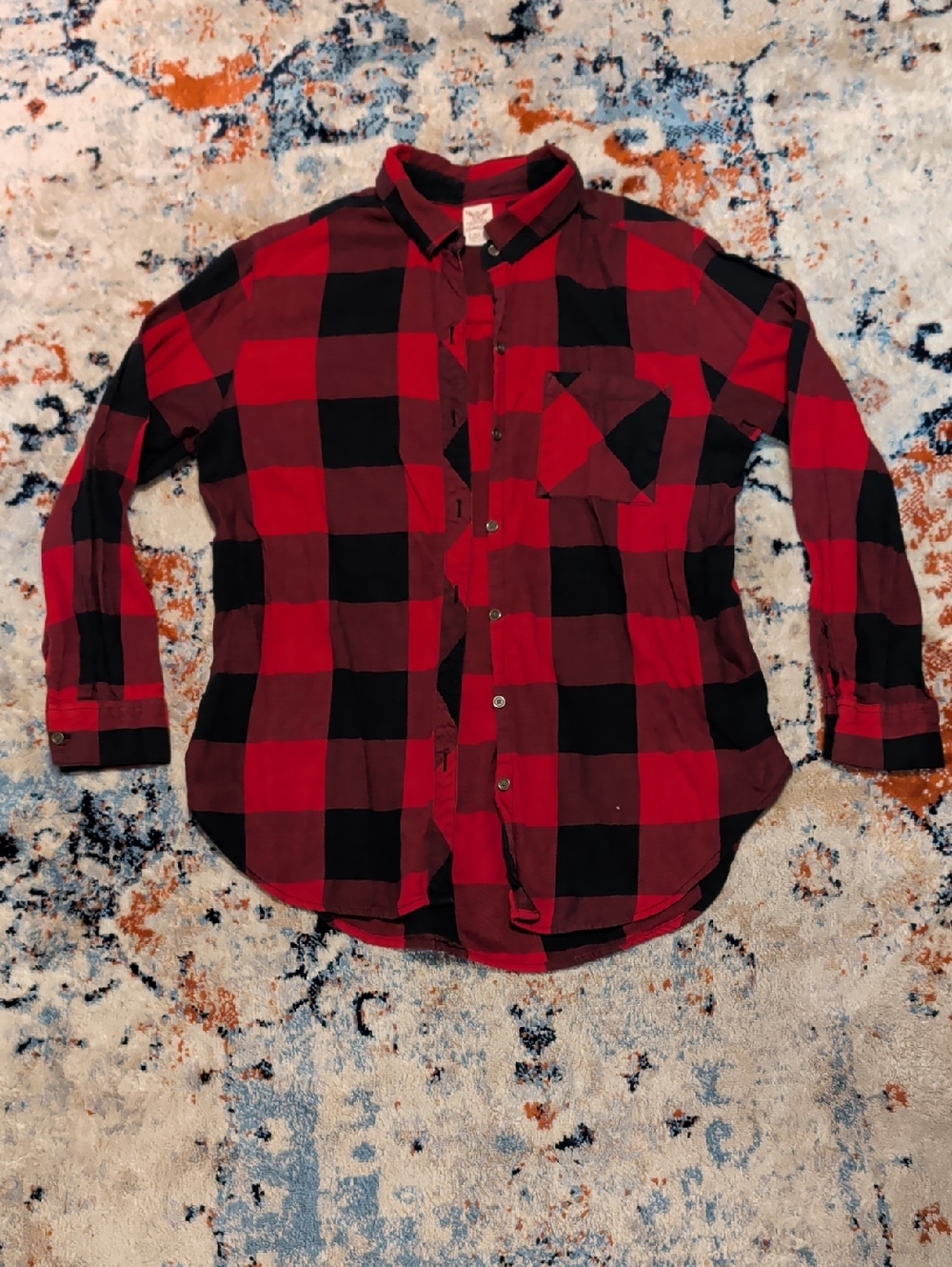 Faded Glory Red and Black Buffalo Plaid Button-Down Shirt